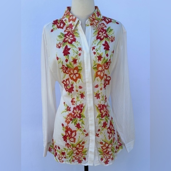 2 for $26 Chico's Silk Blend Lightweight Floral and Vine Top Size 3 / US 16 - Picture 1 of 5